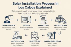 Solar Installation Process in Los Cabos Explained Getting started with solar energy might seem complex, but with the right partner, the solar installation process in Los Cabos can be smooth and stress-free. At Cabo Solar Experts, we guide you through every phase—from consultation to interconnection—ensuring your solar system is optimized, compliant, and built to last.