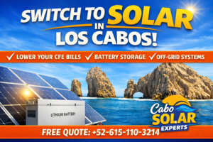 solar panels with lithium battery storage system installed in Los Cabos Baja California Sur 