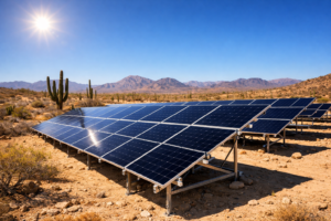solar panel rack system tilted to optimize solar energy production in Baja California Sur