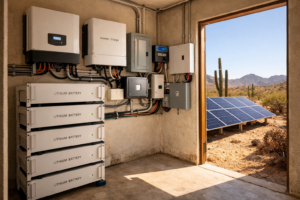 solar battery bank storing energy for off grid solar system in Baja California Sur