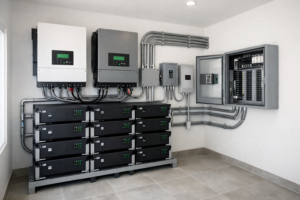 off grid solar power system with lithium batteries and inverter installed in Baja California Sur