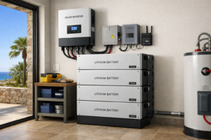 best solar batteries Baja California Sur installed in Los Cabos home utility room for backup power