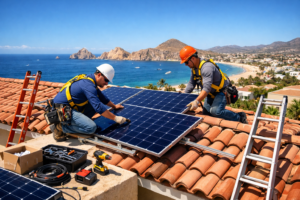 solar installation Cabo San Lucas residential solar panel installers working on roof