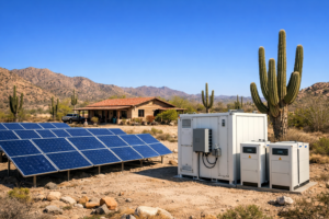 off grid solar panel installation powering remote home in Baja California Sur