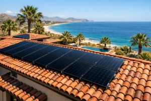 solar installer Los Cabos installing rooftop solar panels on luxury home in Baja California Sur