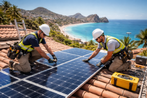solar installation technicians working in Cabo San Lucas installing residential solar panels
