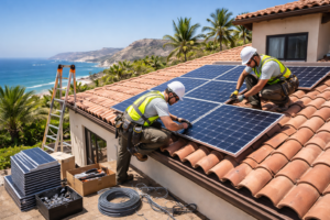 solar panel installation Cabo San Lucas technicians installing residential solar panels
