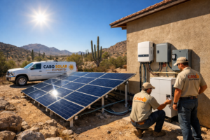 off grid solar system Baja California Sur powering remote ranch house with solar panels and batteries