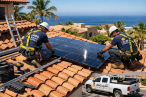 solar installation Cabo San Lucas technicians installing solar panels