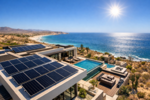 Solar panels installed on a luxury home in Los Cabos Baja California Sur generating solar power