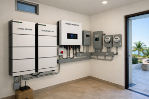 Lithium solar battery storage system in Los Cabos home