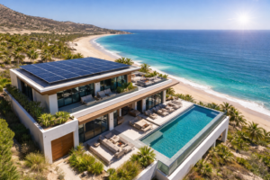 solar panels for beach houses baja california sur installed on luxury beachfront home overlooking the Sea of Cortez