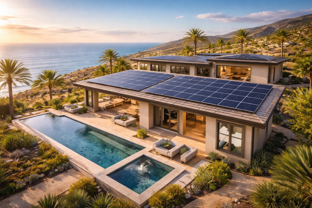 30kW 3-phase solar and battery backup system on a luxury home in Los Cabos