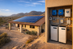 off grid solar power system with lithium battery storage installed at a home in Baja California Sur Mexico