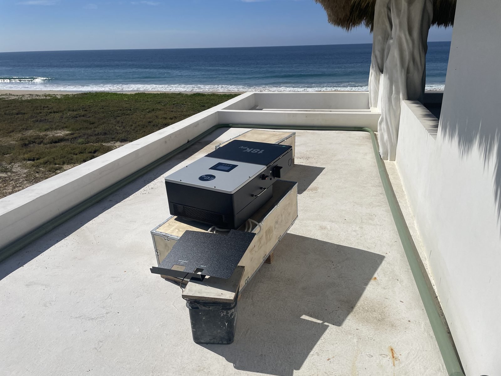 CFE termosolar plant Los Cabos storage idea at home: battery cabinet installed on a rooftop terrace by Cabo Solar Experts