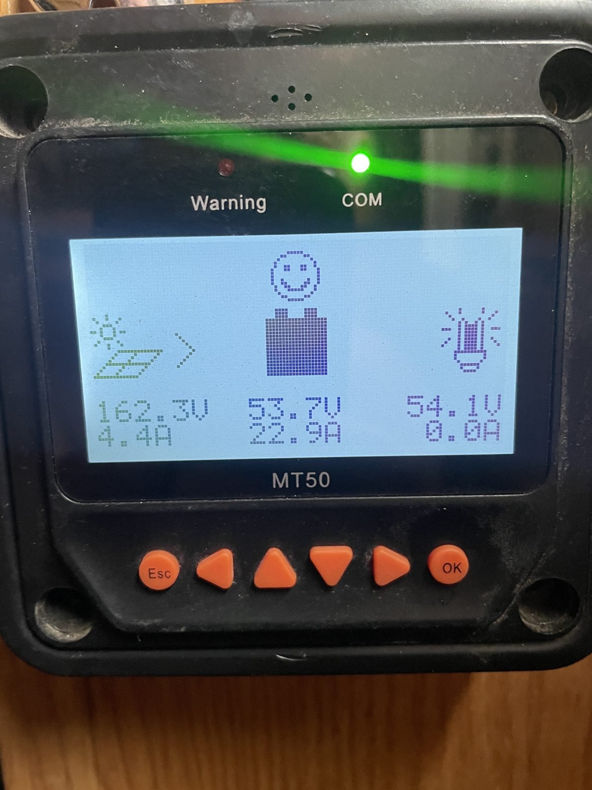 CFE termosolar plant Los Cabos vs home solar: monitor showing live solar and battery power flow